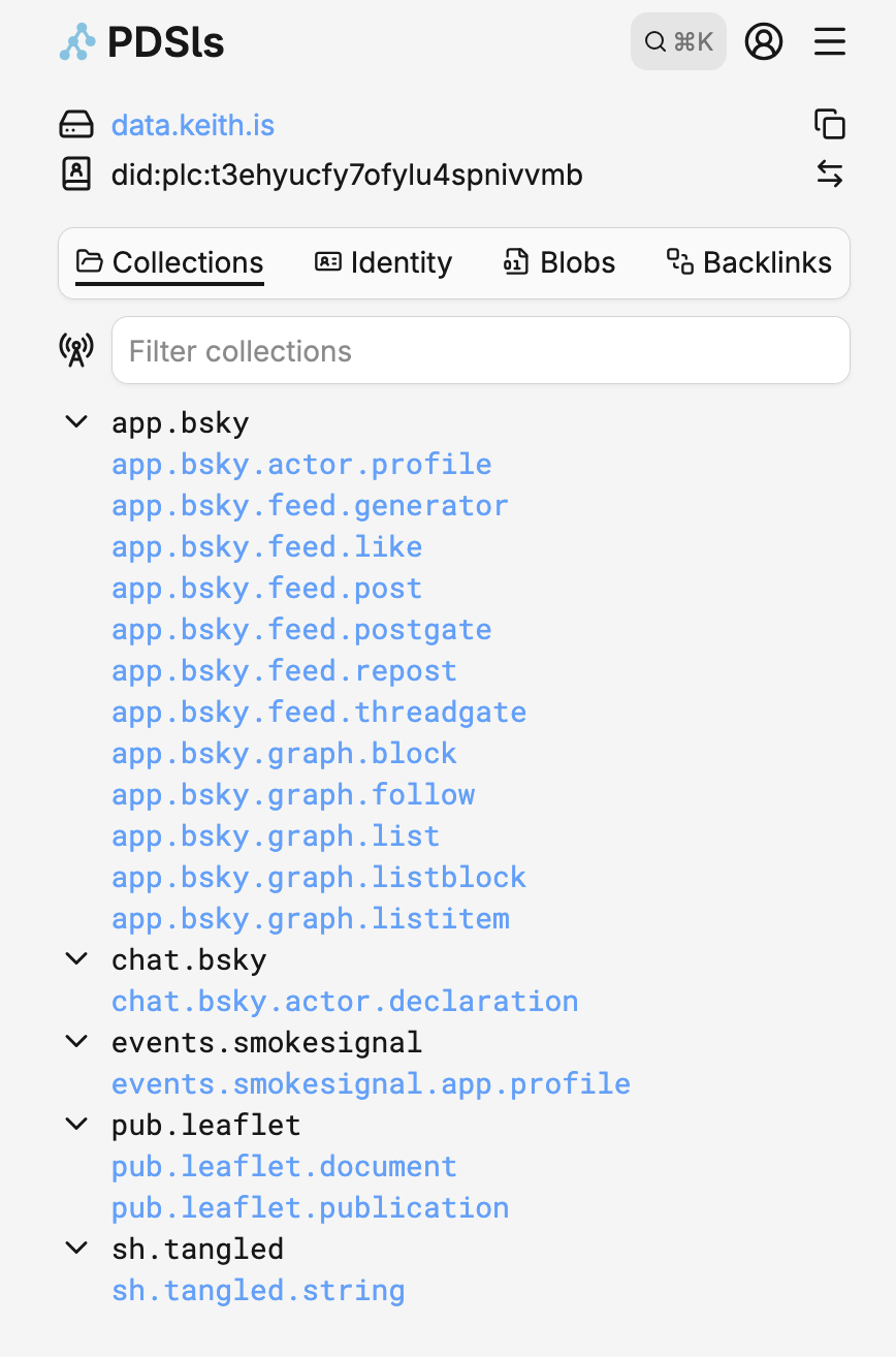 The view of @keith.is (my bluesky handle) on PDSls